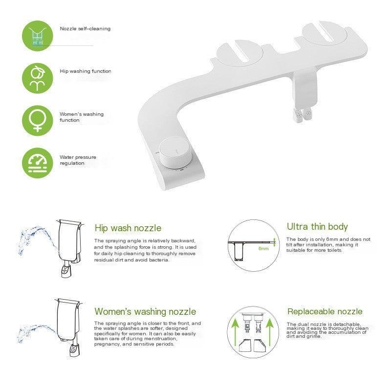 Ultra-Thin Dual-Nozzle Bidet Attachment