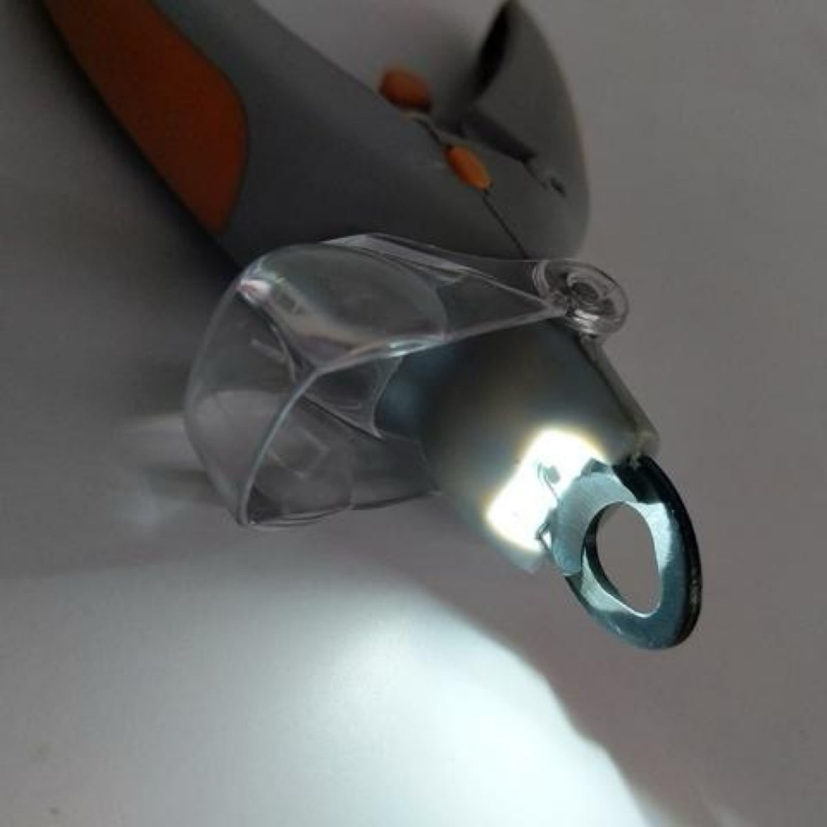 LED nail clipper - light and blade close-up